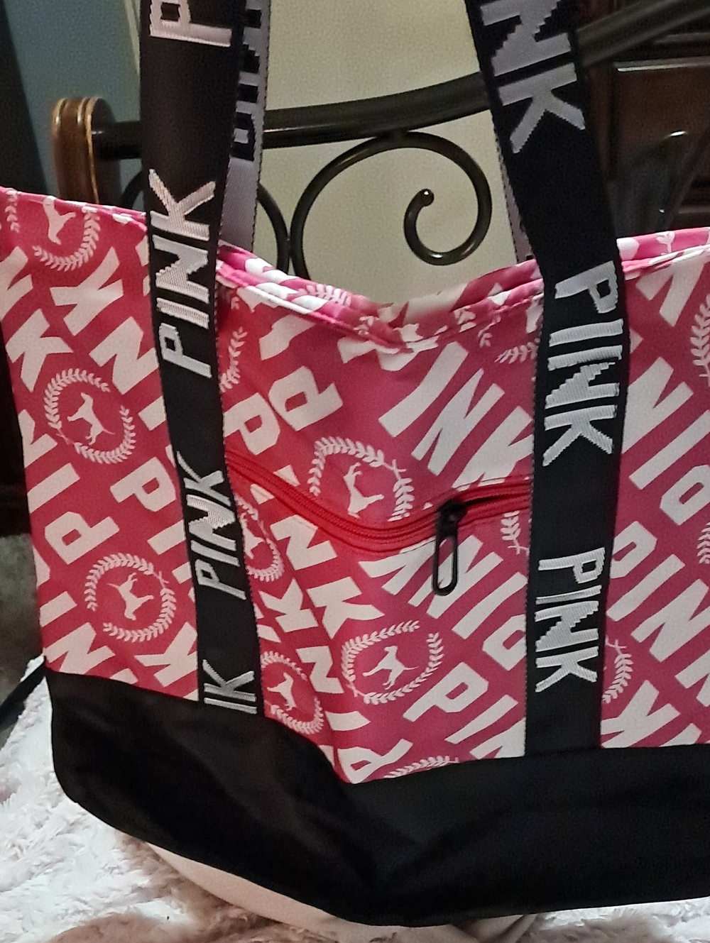 PINK Victoria's Secret Pink and White Logo Tote with Black Straps